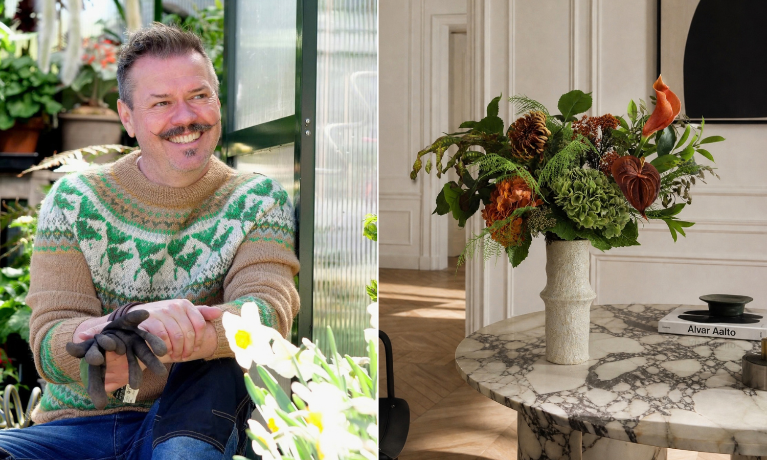 Bilde av Espen Skarphagen og blomster fra Botané.