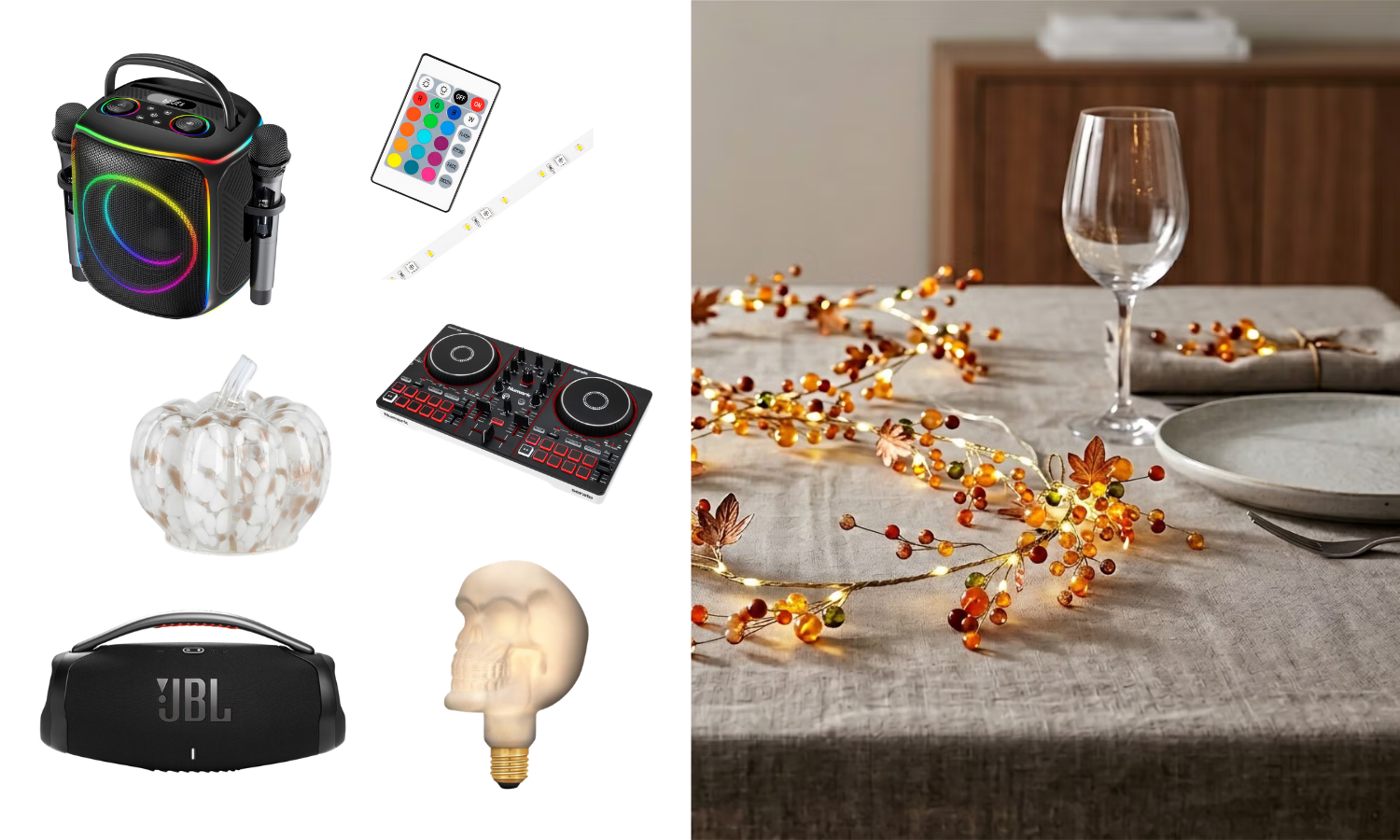 Bilder av diverse lys og lyd dekor fra Clas Ohlson.